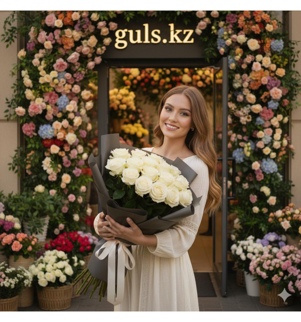 21 ақ раушан гүл шоғы